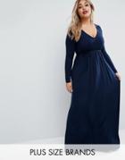 Club L Plus Essentials Maxi Dress With Long Sleeves - Navy