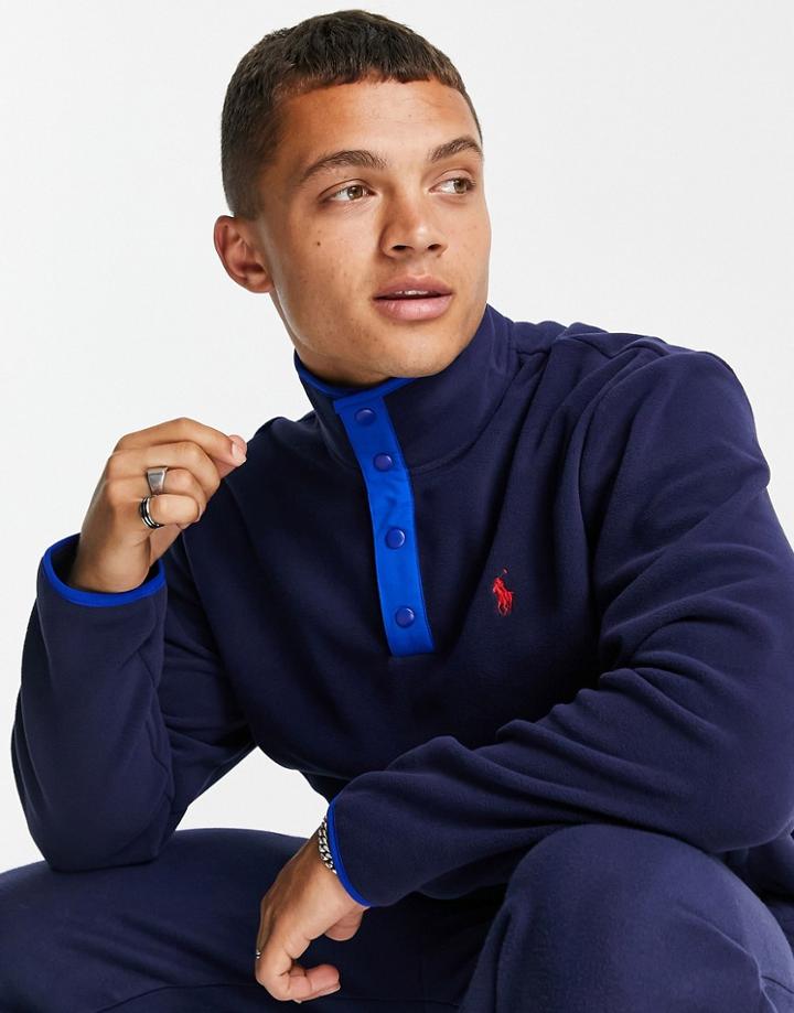 Polo Ralph Lauren Icon Logo Polar Fleece Half Zip Sweatshirt In Navy