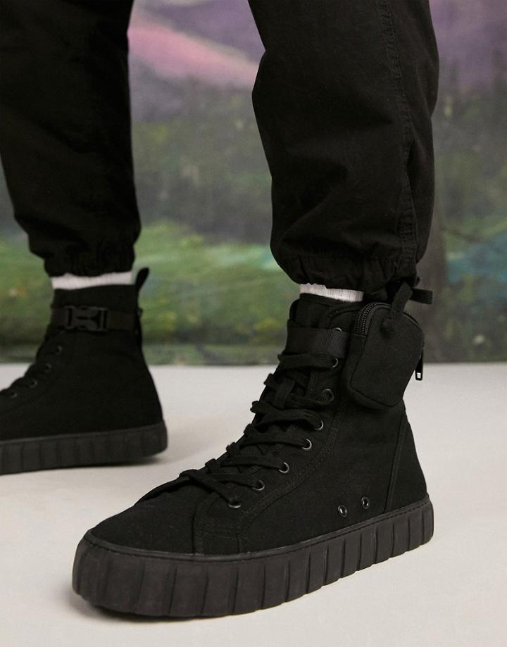 Asos Design High Top Sneakers With Bag Attachment-black