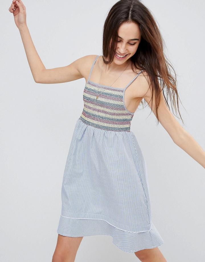 Brave Soul Sandra Cami Dress With Multi-color Shirring - Blue
