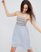 Brave Soul Sandra Cami Dress With Multi-color Shirring - Blue