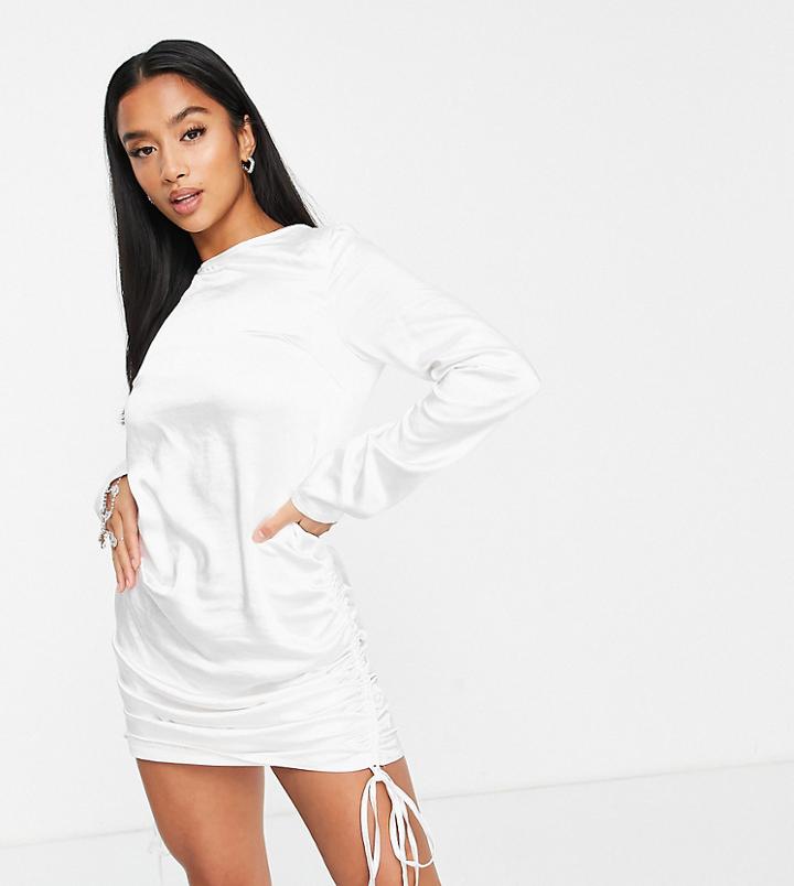 4th & Reckless Petite Drawstring Satin Mini Dress In White