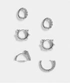 Asos Design 3 Pack Mixed Hoop Set With Snake Detail-multi