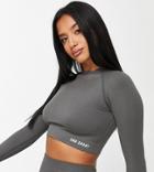 Urban Threads Petite Seamless Long Sleeve Sports Crop Top In Charcoal-gray
