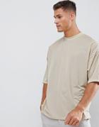 Asos Design Oversized T-shirt With Half Sleeve In Mesh In Beige - Beige