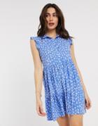 Stradivarius Sleeveless Shirt Dress In Blue Floral Print-multi