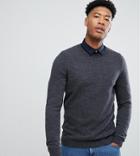 Asos Design Tall Lambswool Sweater In Charcoal - Gray