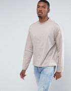 Asos Oversized Boxy Long Sleeve T-shirt In Beige - Beige