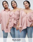 Missguided Plus Striped Multiway Shirt - Pink