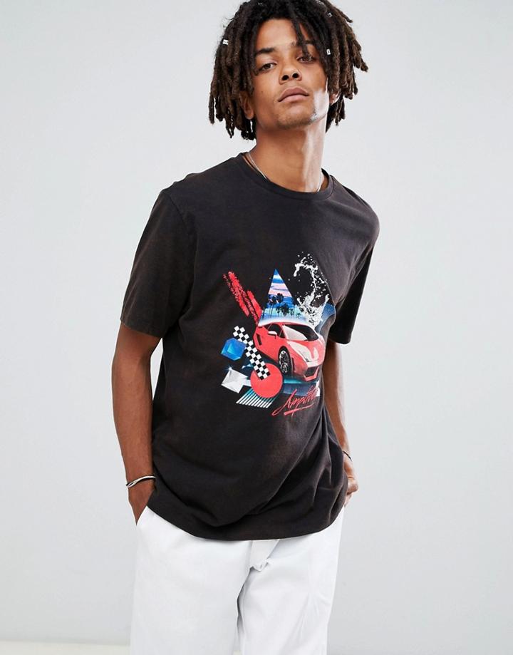 Asos Design Relaxed T-shirt With Car Print - Black