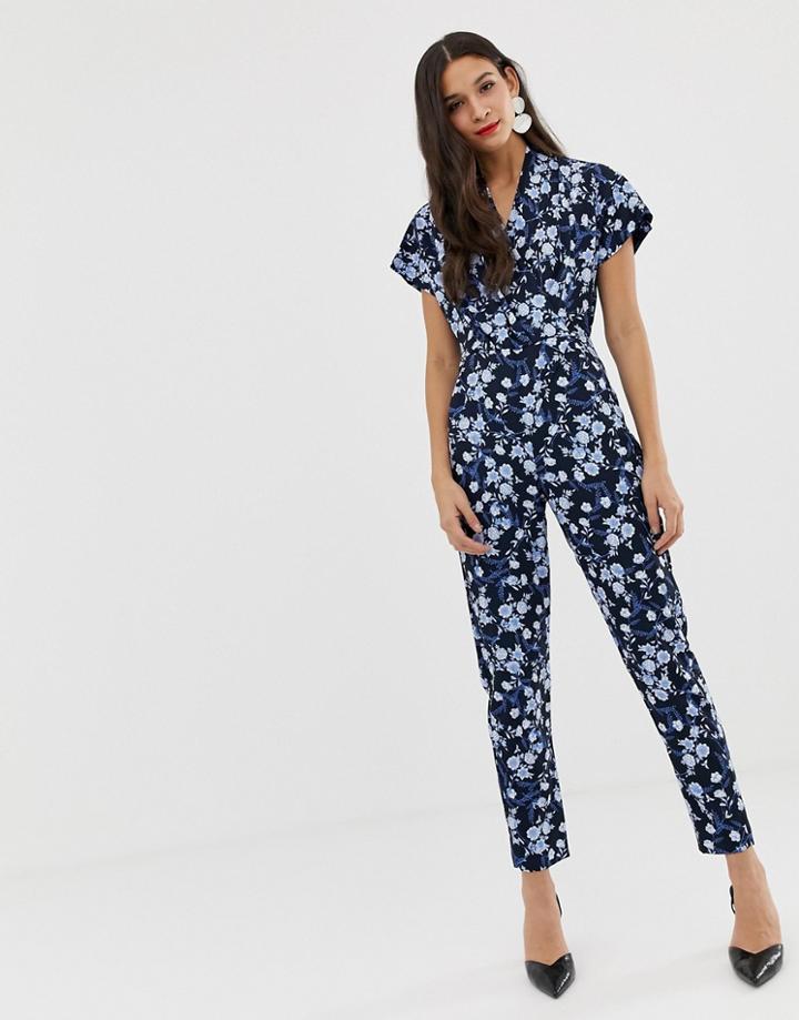 Closet Wrap Front Kimono Jumpsuit-navy