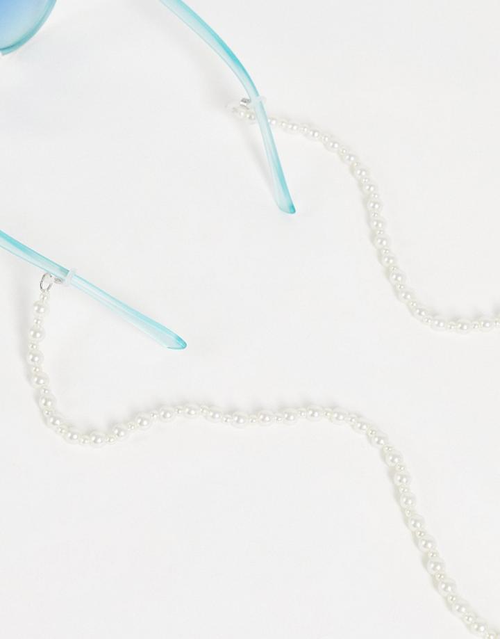 Asos Design Freshwater Faux Pearl Sunglasses Chain-white