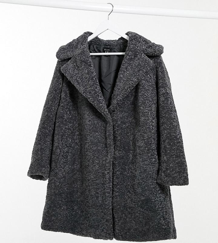New Look Curve Longline Faux Fur Jacket In Mid Gray-grey