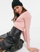 Threadbare Hannah Crew Neck Ribbed Sweater-pink