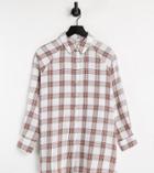 Asos Design Petite Long Sleeve Boyfriend Shirt In Tan & Ivory Check-multi