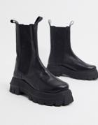 Asos Design Aqum Premium Leather Chunky Chelsea Boots In Black