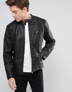 Jack & Jones Biker Jacket In Faux Leather - Black