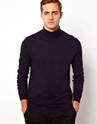Asos Roll Neck Sweater In Cotton - Navy
