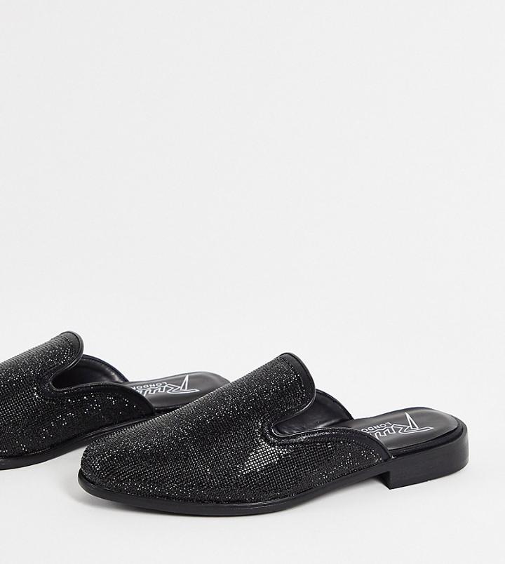 Rule London Wide Fit Going Out Mules In Black Rhinestone