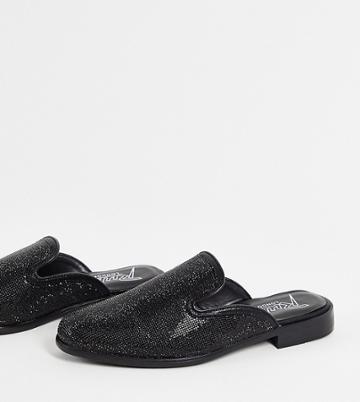 Rule London Wide Fit Going Out Mules In Black Rhinestone