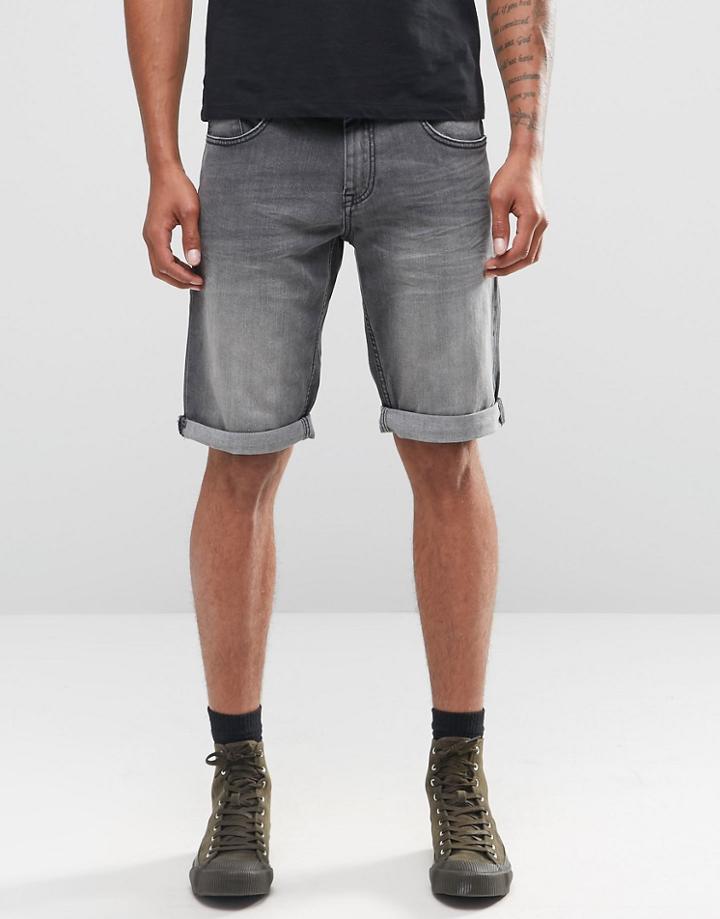 Celio Denim Shorts In Washed Black - Black