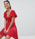 Missguided Tall Polka Dot Frill Detail Tea Dress - Red