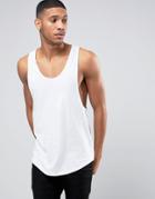 Asos Longline Tank With Extreme Racer Back And Curved Hem In White - W