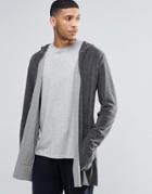Asos Loungewear Longline Waterfall Cardigan In Gray Towelling - Khaki