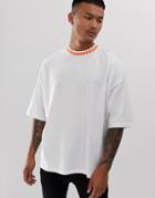 Asos Design Oversized T-shirt With Geometric Tipping-white
