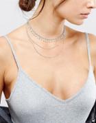 Asos Multi Row Bunting Necklace - Silver
