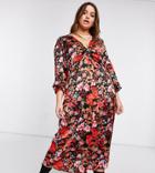 Vero Moda Curve Midi Dress In Bold Red Floral-multi