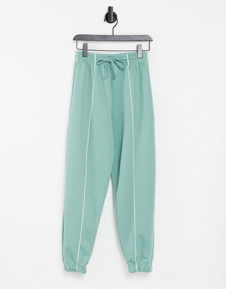 Topshop Pique Seam Detail Sweatpants In Sage Green