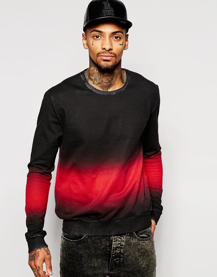 Religion Dip Dye Effect Sweatshirt - Red