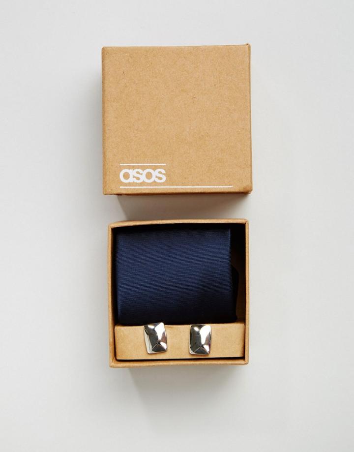 Asos Wedding Tie In Navy And Cufflink Pack - Navy