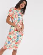 Asos Design Midi Dress In Soft Floral Print-multi