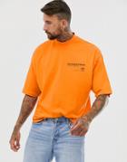 Asos Design Oversized T-shirt With Turtleneck And Authentique Chest Print - Orange