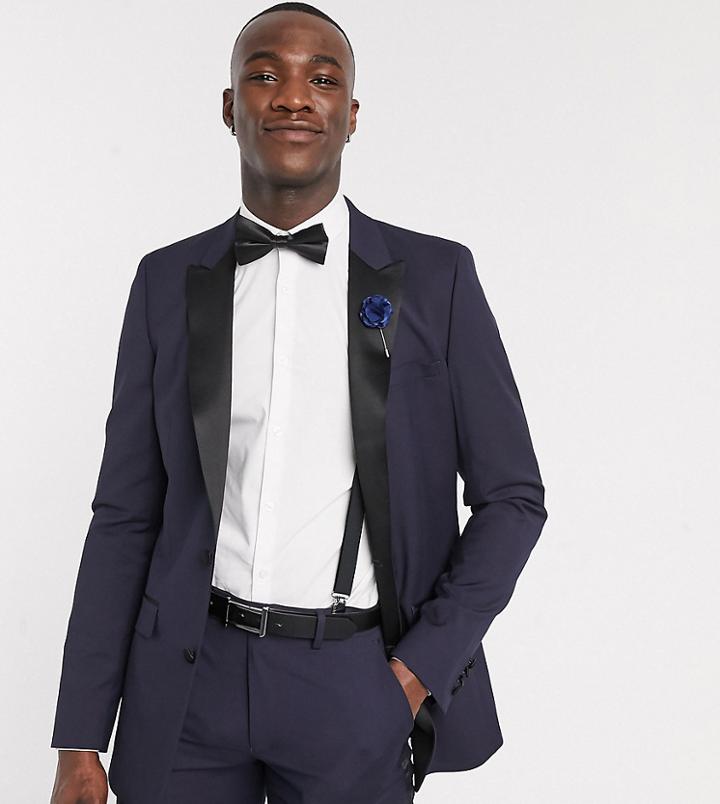 Asos Design Tall Skinny Tuxedo Suit Jacket In Navy