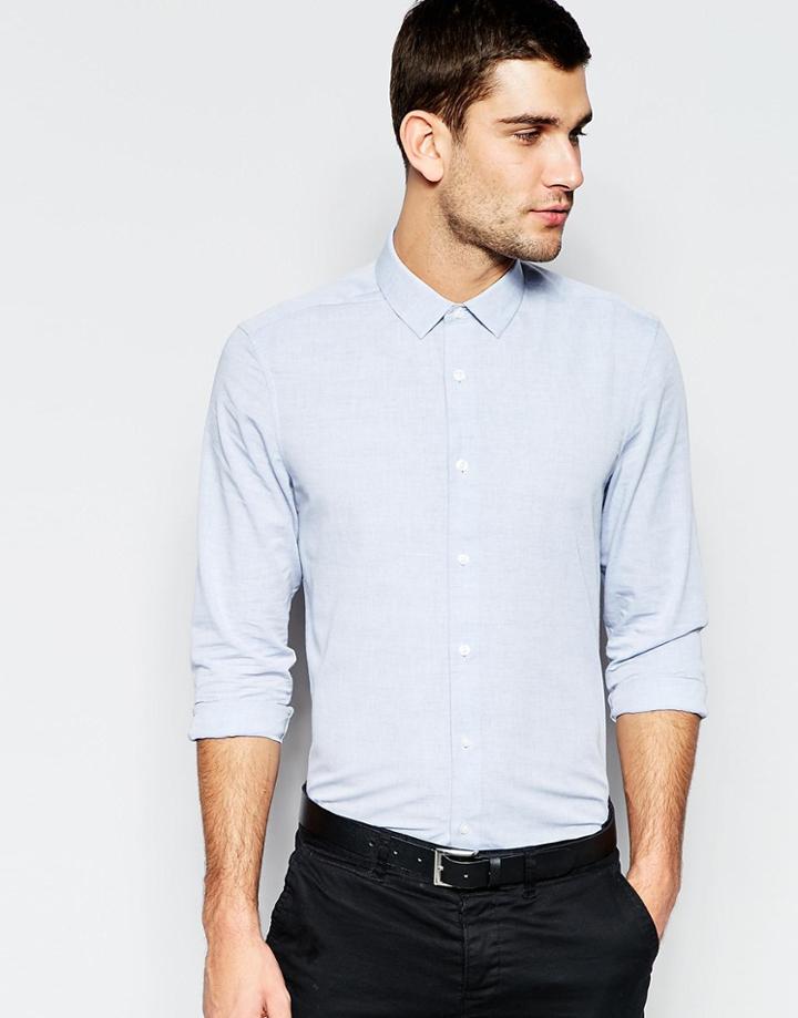 Asos Shirt In Blue Marl With Long Sleeves In Regular Fit - Sky Blue