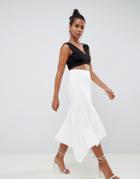 Asos Design Tailored Pencil Skirt With Asymmetric Ruffle - White