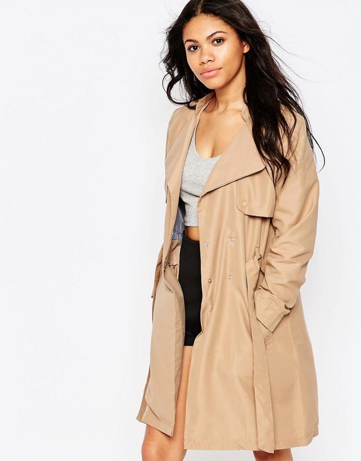 Brave Soul Longline Belted Trench - Camel