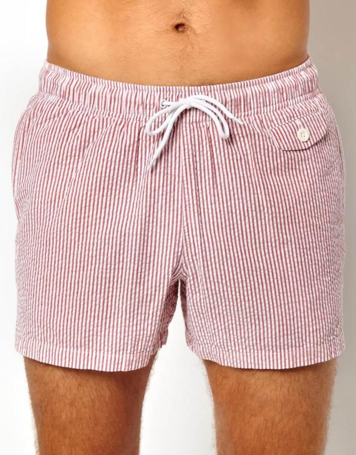 Asos Swim Short In Short Length With Seersucker Stripe