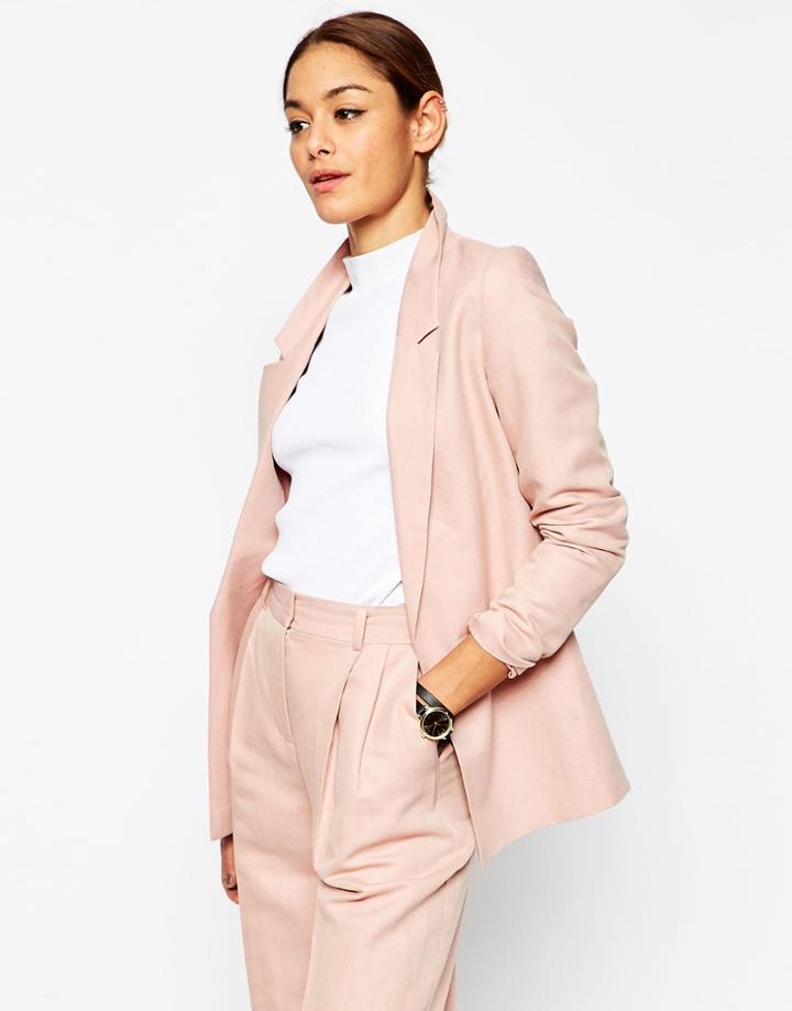Asos Premium Linen Clean Suit Blazer - Pink