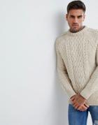 Bershka Chunky Cable Knit Sweater In Ecru - Cream