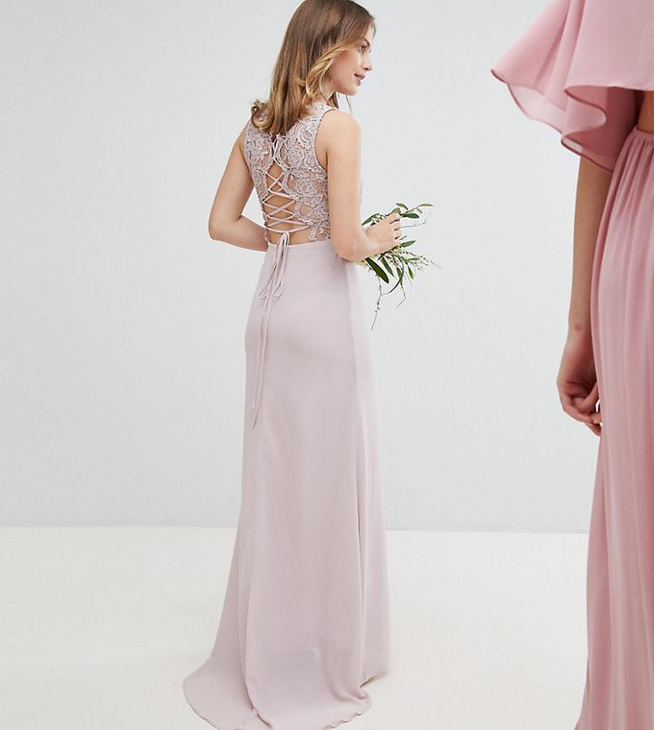 Tfnc Petite Lace Up Back Maxi Bridesmaid Dress-brown
