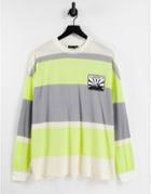 Asos Design Oversized Long Sleeve Stripe T-shirt In Lime Green With Japan Print