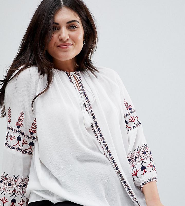 Koko Bohemian Embroidered Long Sleeve Blouse - White