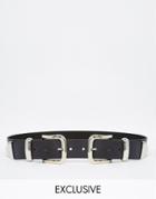 Retro Luxe London Leather Double Buckle Western Belt - Black