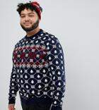 Asos Design Plus Holidays Sweater With Festive Design In Navy - Navy
