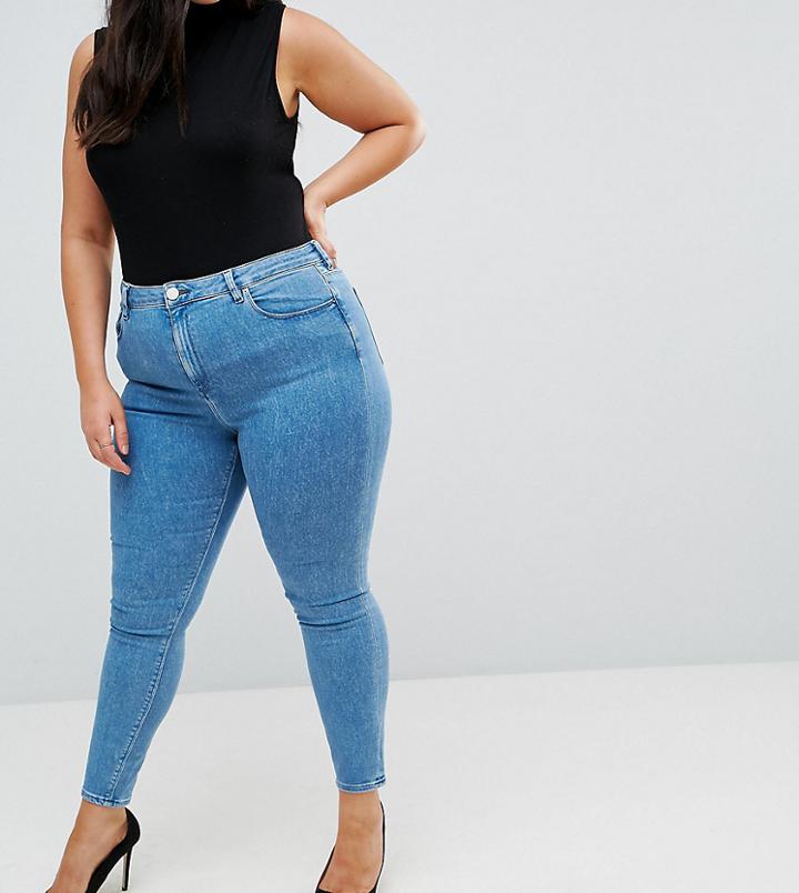 Asos Curve Ridley High Waist Skinny Jeans In Harry Lightwash Blue - Blue