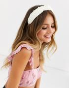 Asos Design Headband With Knot With Pearl Embellishment